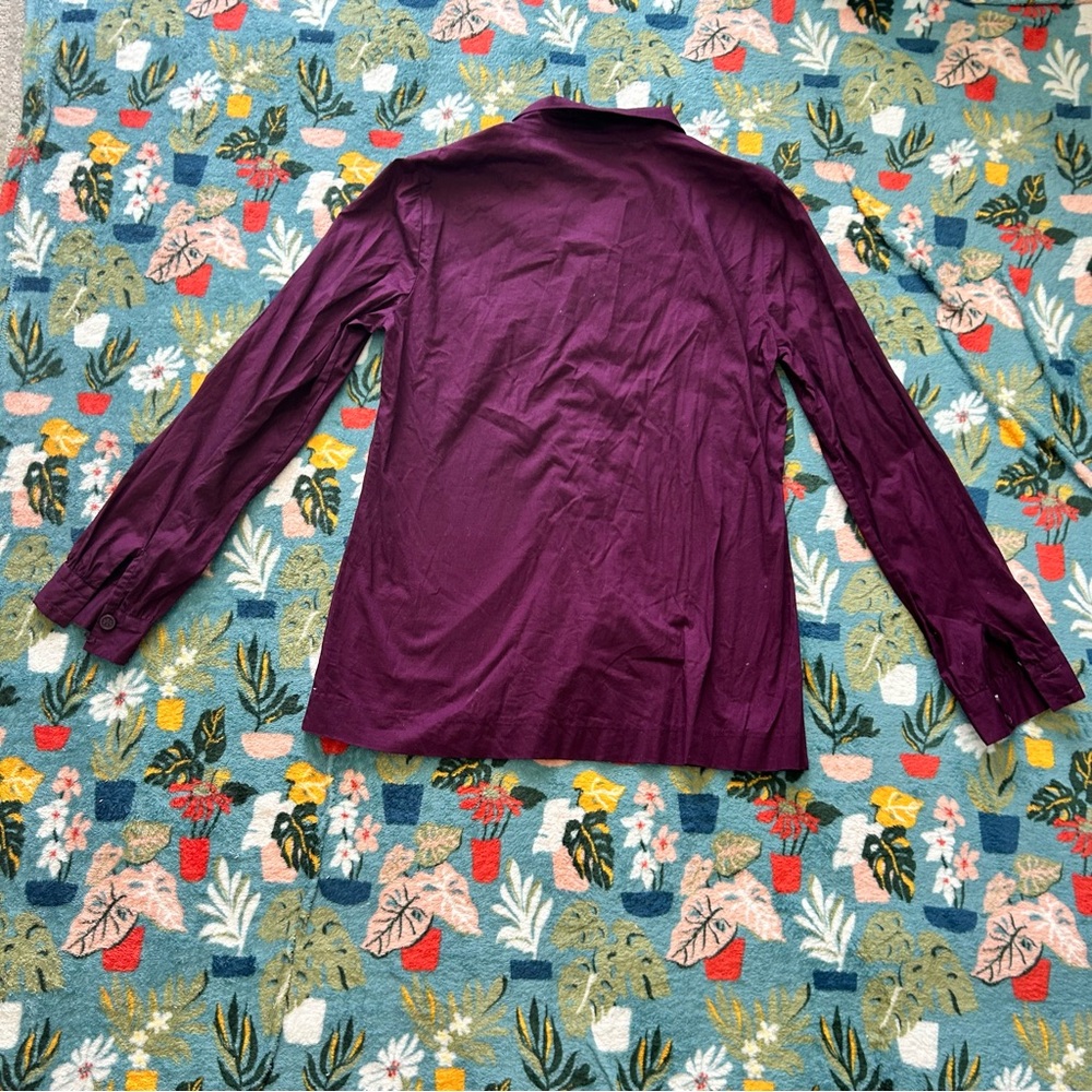 Tory Burch dark purple maroon ruffle front long sleeve button front shirt - Picture 4 of 8